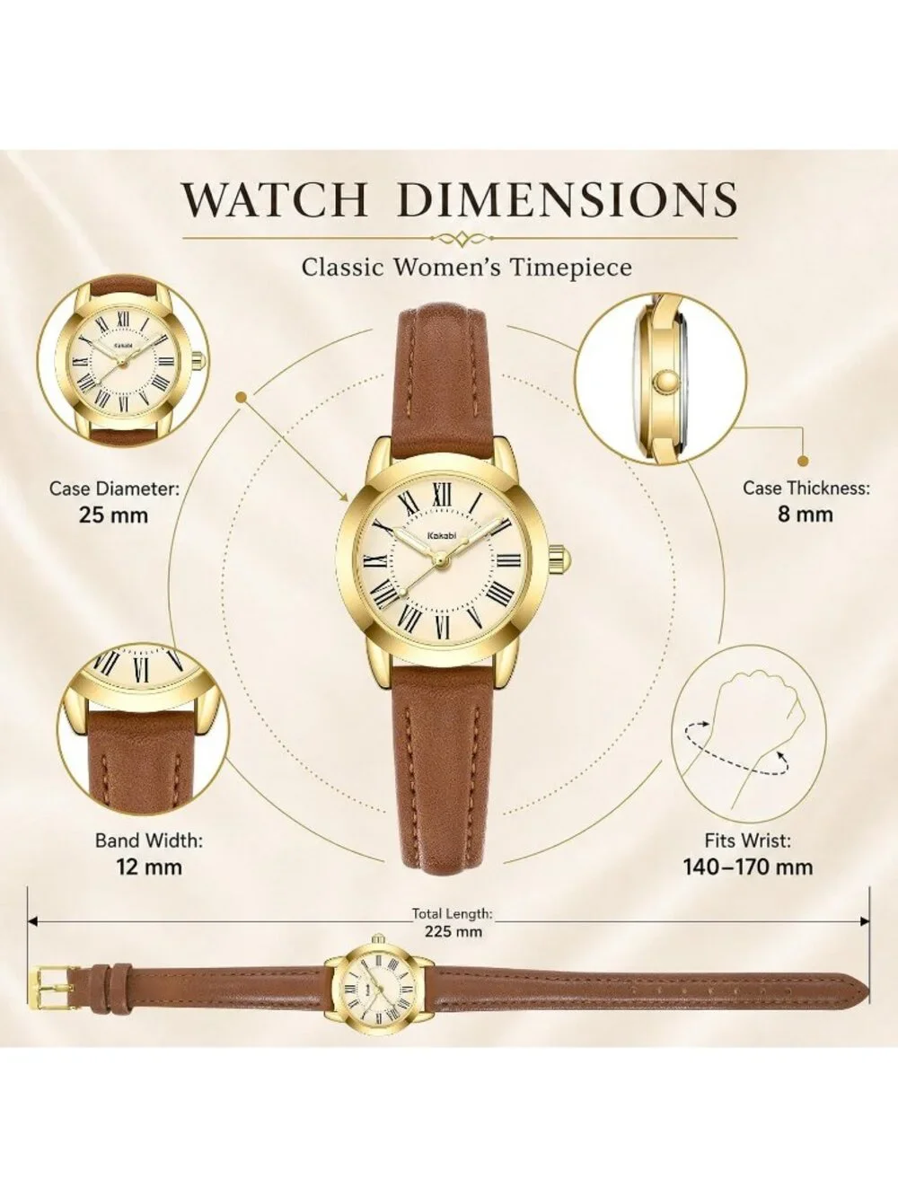 Women's Brown Gold Vintage Analog Slim Leather Strap Quartz Movement Wristwatch